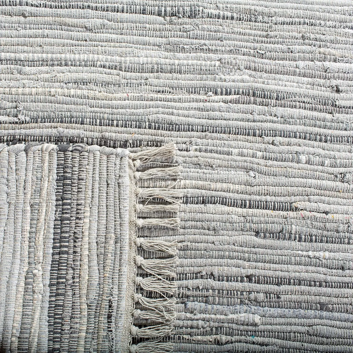 SAFAVIEH Rag Rug Collection Area Rug - 5' x 8', Grey, Handmade Boho Stripe Cotton, Ideal for High Traffic Areas in Living Room, Bedroom (RAR121A)