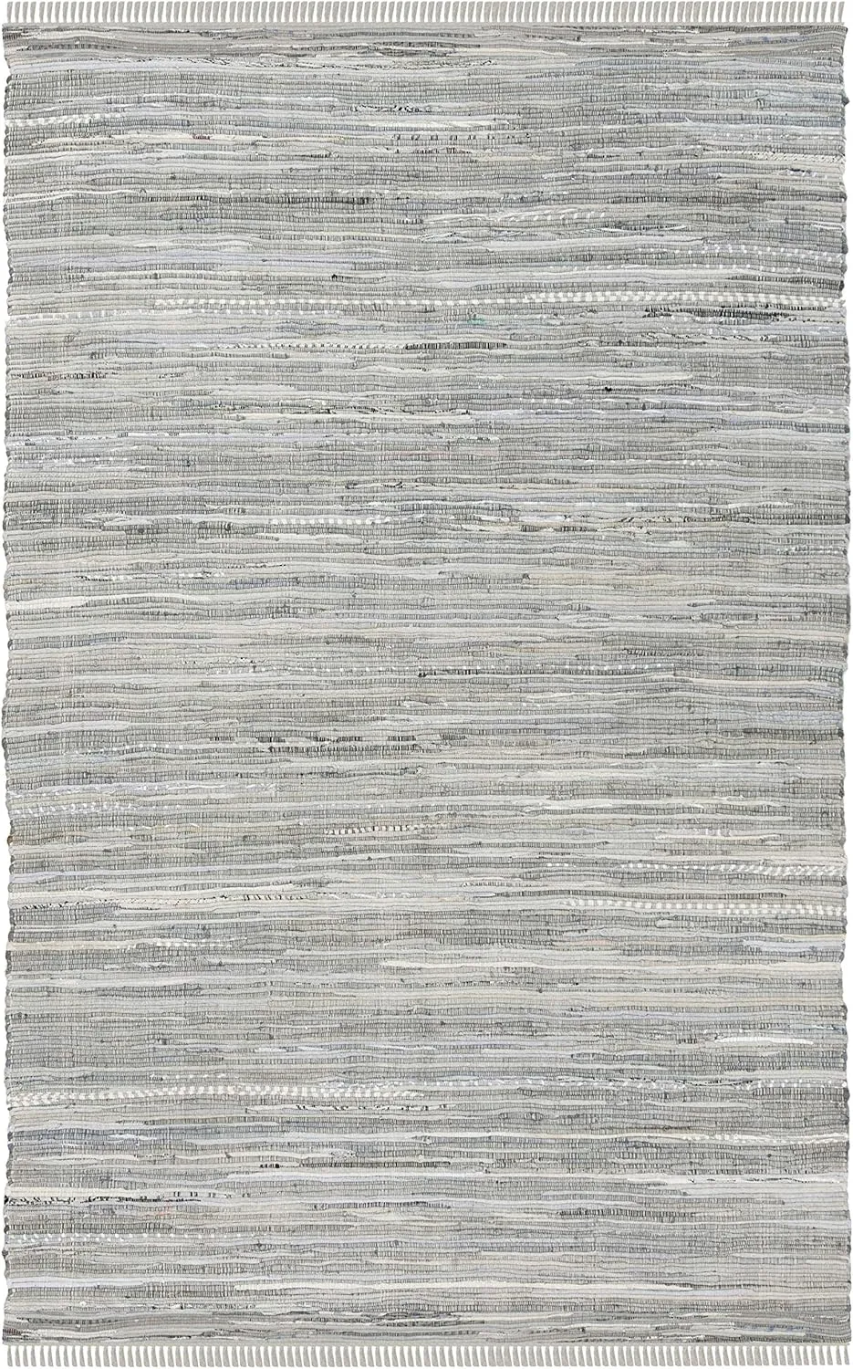 SAFAVIEH Rag Rug Collection Area Rug - 5' x 8', Grey, Handmade Boho Stripe Cotton, Ideal for High Traffic Areas in Living Room, Bedroom (RAR121A)