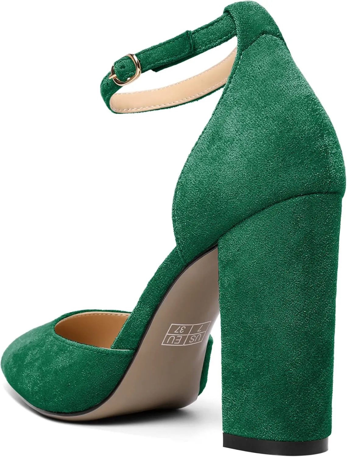 SAMMITOP Women's Chunky Block High Heels Strappy Closed Toe Ankle Strap Classic Pointed Toe D'Orsay Heel Dress Wedding Party Suede Heels Pumps Shoes