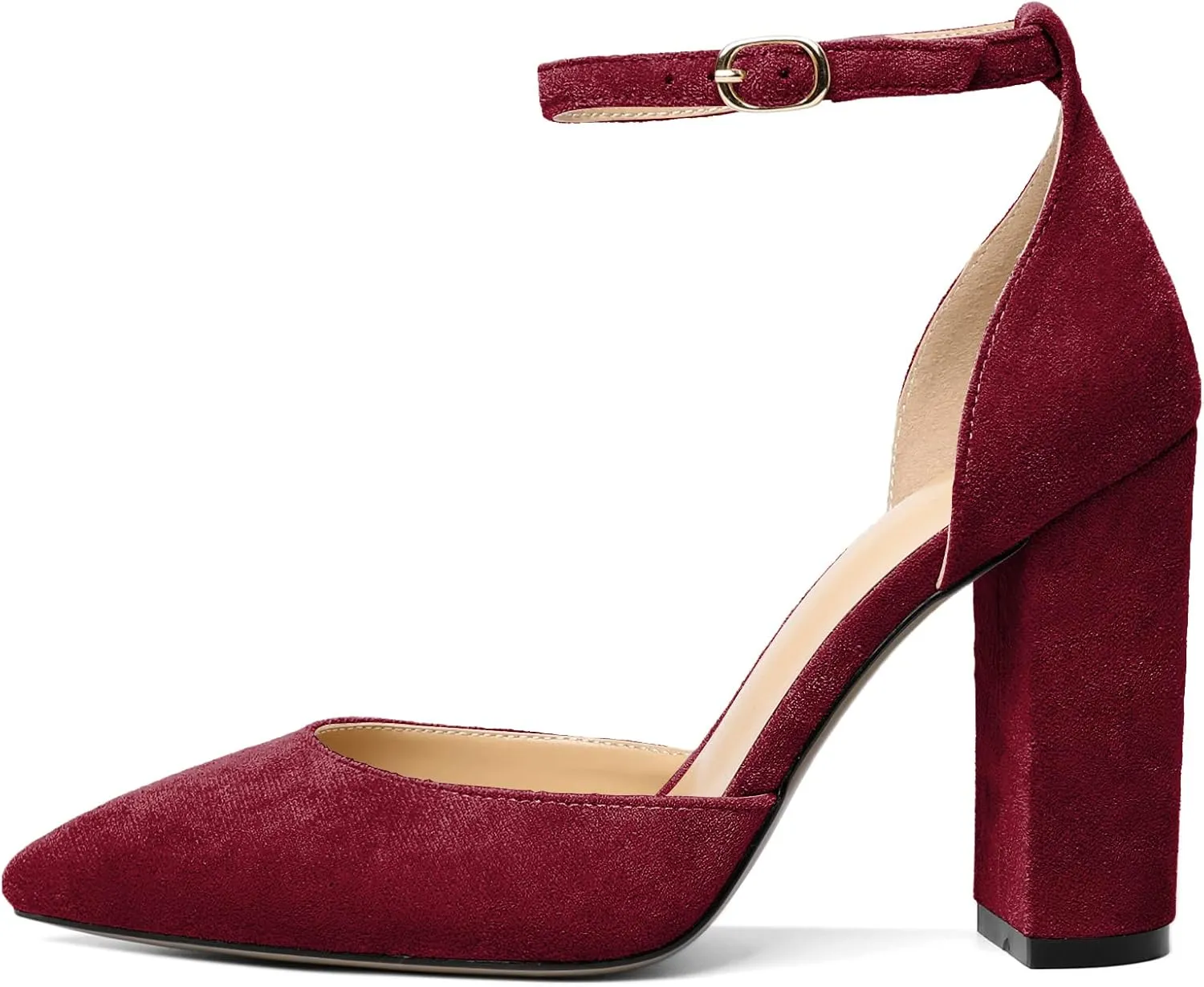 SAMMITOP Women's Chunky Block High Heels Strappy Closed Toe Ankle Strap Classic Pointed Toe D'Orsay Heel Dress Wedding Party Suede Heels Pumps Shoes