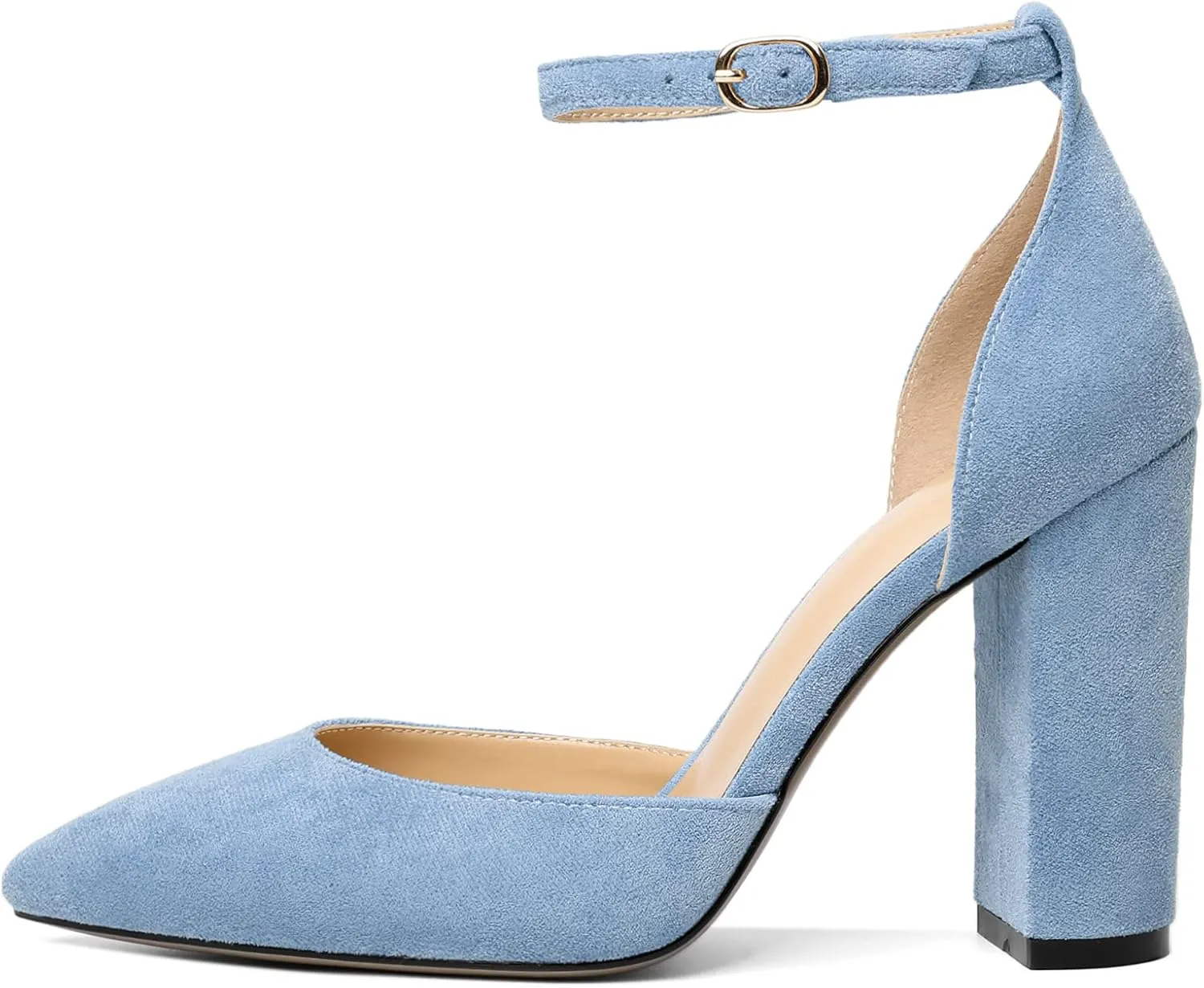 SAMMITOP Women's Chunky Block High Heels Strappy Closed Toe Ankle Strap Classic Pointed Toe D'Orsay Heel Dress Wedding Party Suede Heels Pumps Shoes