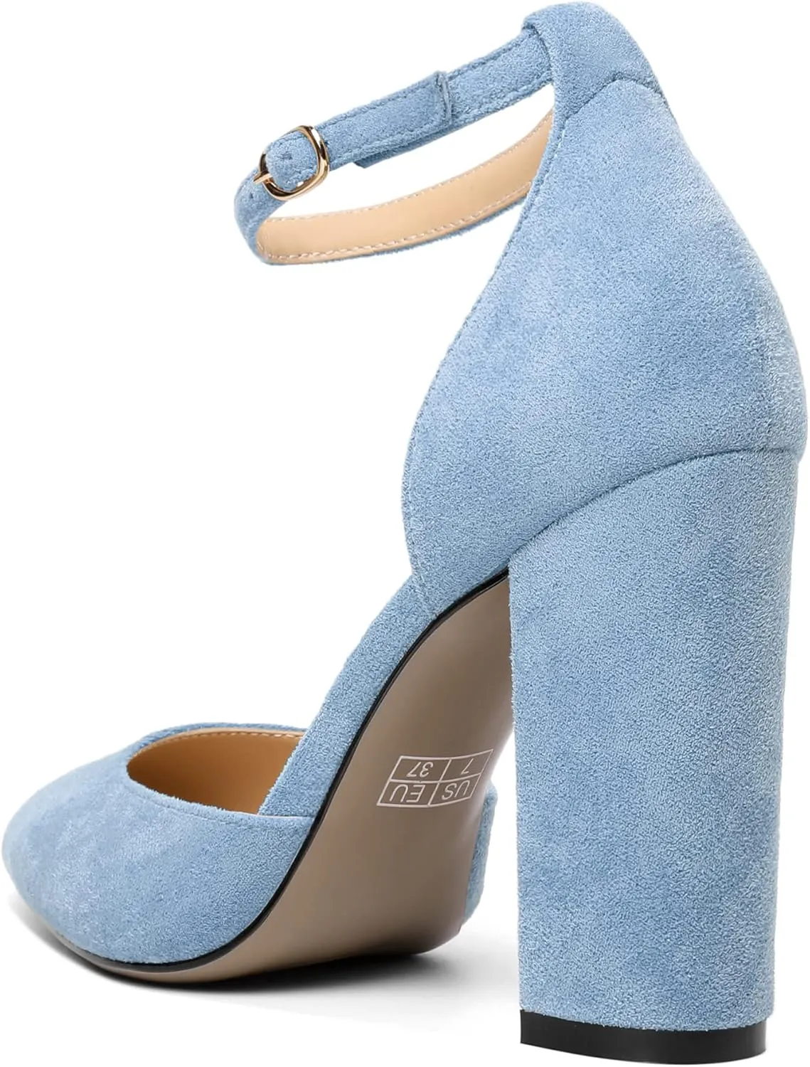 SAMMITOP Women's Chunky Block High Heels Strappy Closed Toe Ankle Strap Classic Pointed Toe D'Orsay Heel Dress Wedding Party Suede Heels Pumps Shoes