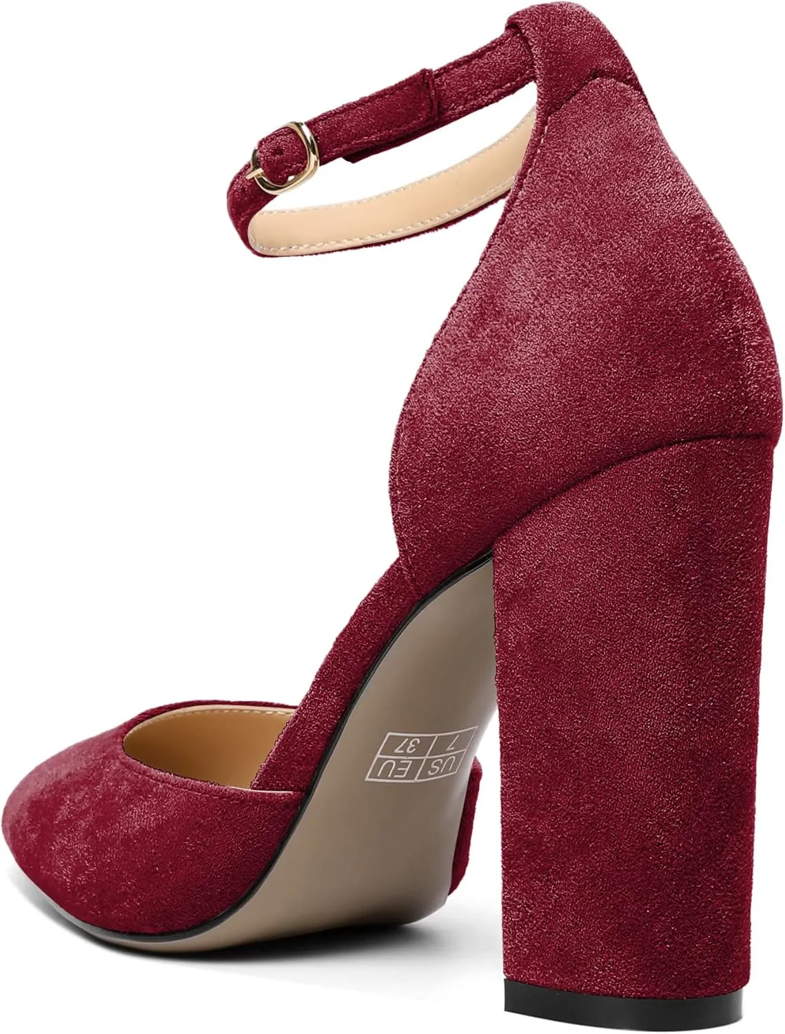 SAMMITOP Women's Chunky Block High Heels Strappy Closed Toe Ankle Strap Classic Pointed Toe D'Orsay Heel Dress Wedding Party Suede Heels Pumps Shoes