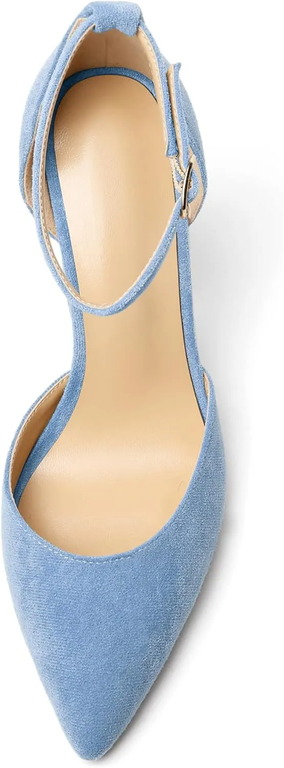 SAMMITOP Women's Chunky Block High Heels Strappy Closed Toe Ankle Strap Classic Pointed Toe D'Orsay Heel Dress Wedding Party Suede Heels Pumps Shoes