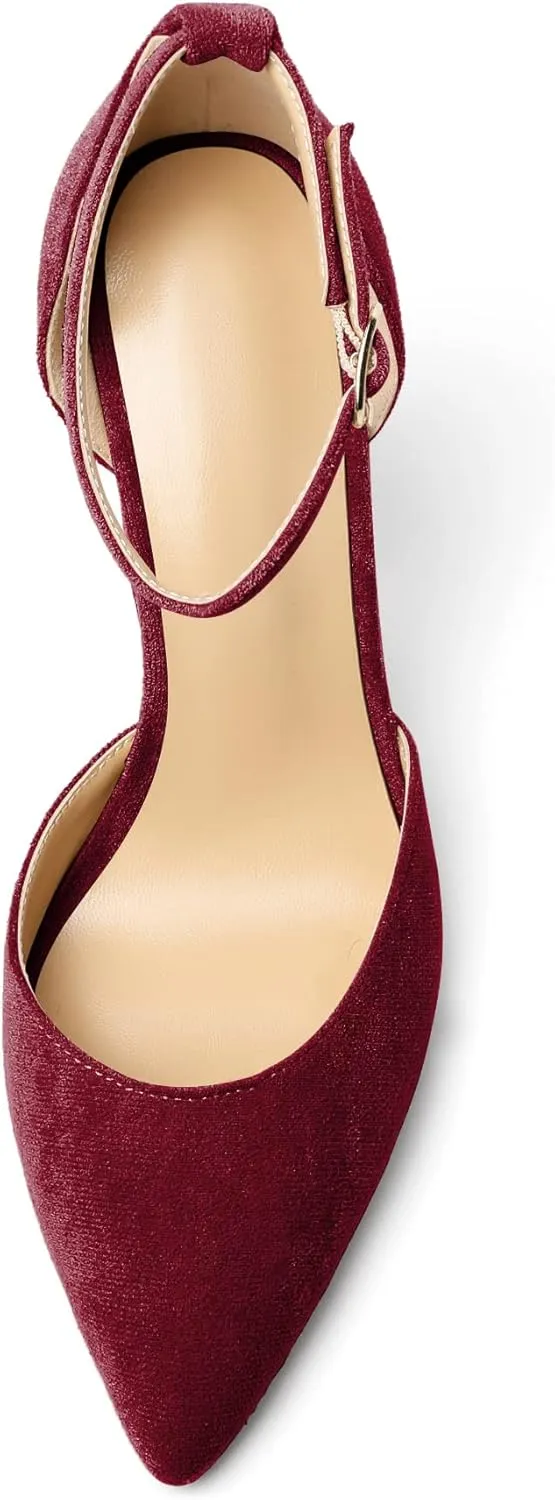SAMMITOP Women's Chunky Block High Heels Strappy Closed Toe Ankle Strap Classic Pointed Toe D'Orsay Heel Dress Wedding Party Suede Heels Pumps Shoes