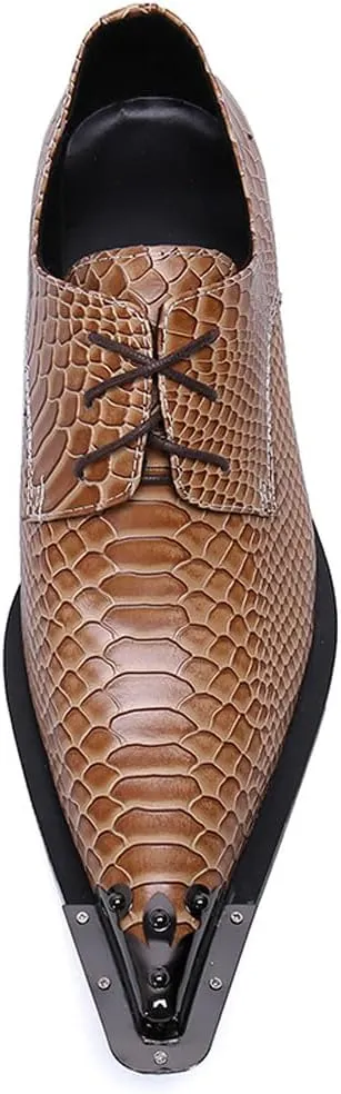 Santimon Mens Western Pointed Toe Leather Lace Up Dress Shoes Fashion Metal Tip Oxford