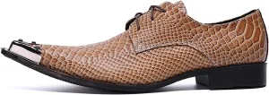 Santimon Mens Western Pointed Toe Leather Lace Up Dress Shoes Fashion Metal Tip Oxford