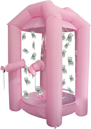 SAYOK Inflatable Money Machine Booth Inflatable Cash Cube Machine with Air Blower for Event, Business, Advertising, Promotion(Pink)