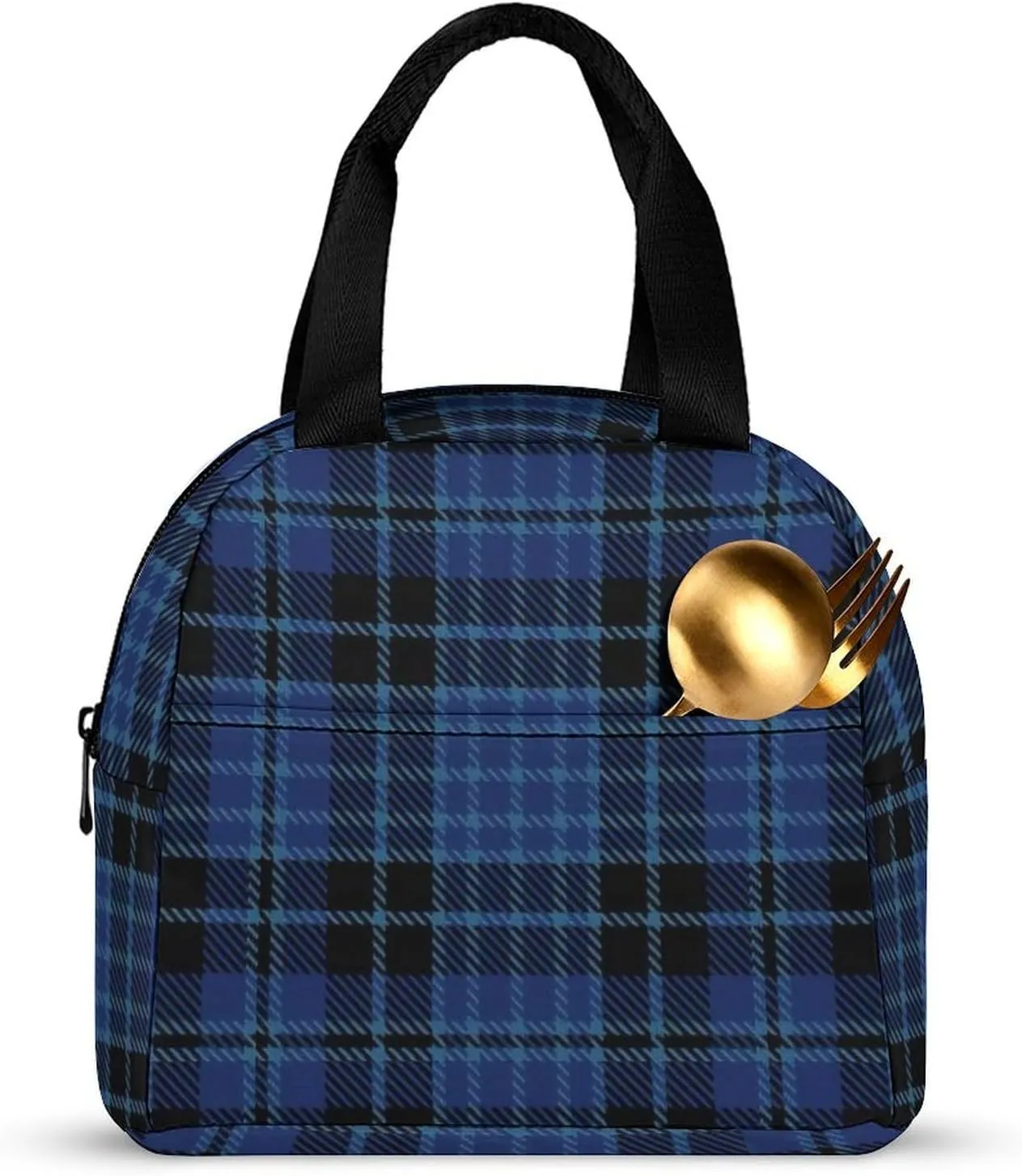 Scottish Clergy Blue Black White Tartan Lunch Bag Cute Small Lunch Totebag Reusable Leakproof Lunch Bag Men And Woman Work Picnic
