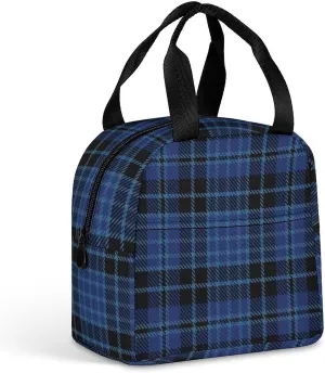 Scottish Clergy Blue Black White Tartan Lunch Bag Cute Small Lunch Totebag Reusable Leakproof Lunch Bag Men And Woman Work Picnic