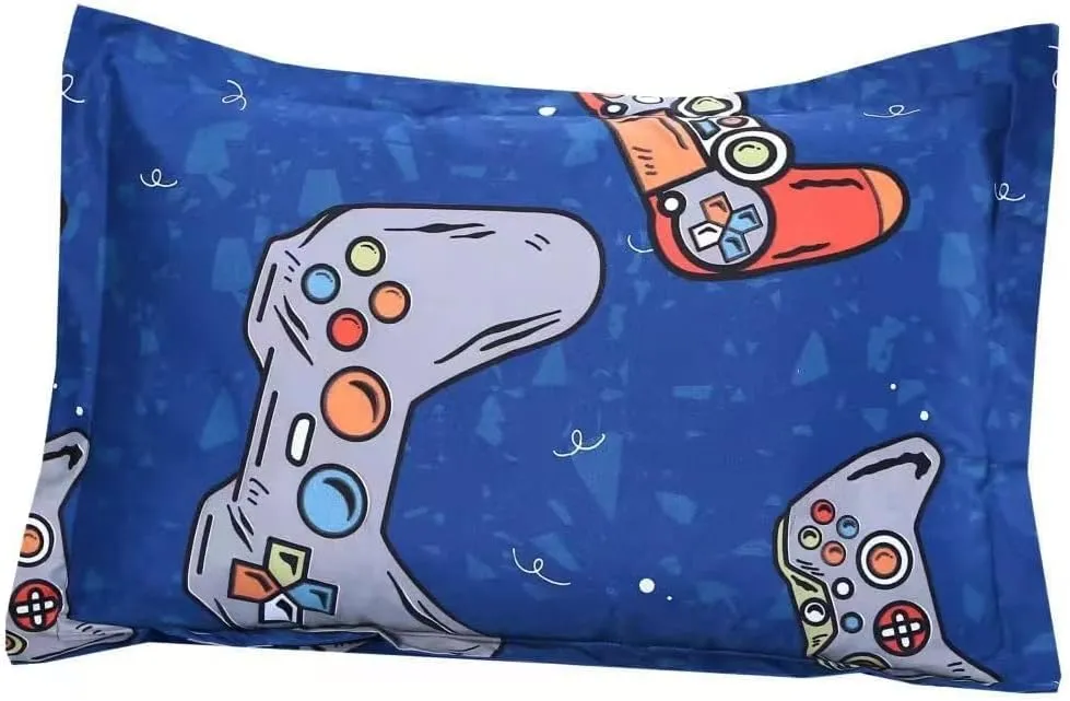 SDIII 3PCS Blue Gamer Queen Fitted Sheet Set, Bed in a Bag Gaming Fitted Sheet Queen, Soft Microfiber, Queen Sheet Set Deep Pocket for Kids Boys and Girls, 1 Fitted Sheet and 2 Pillowcases
