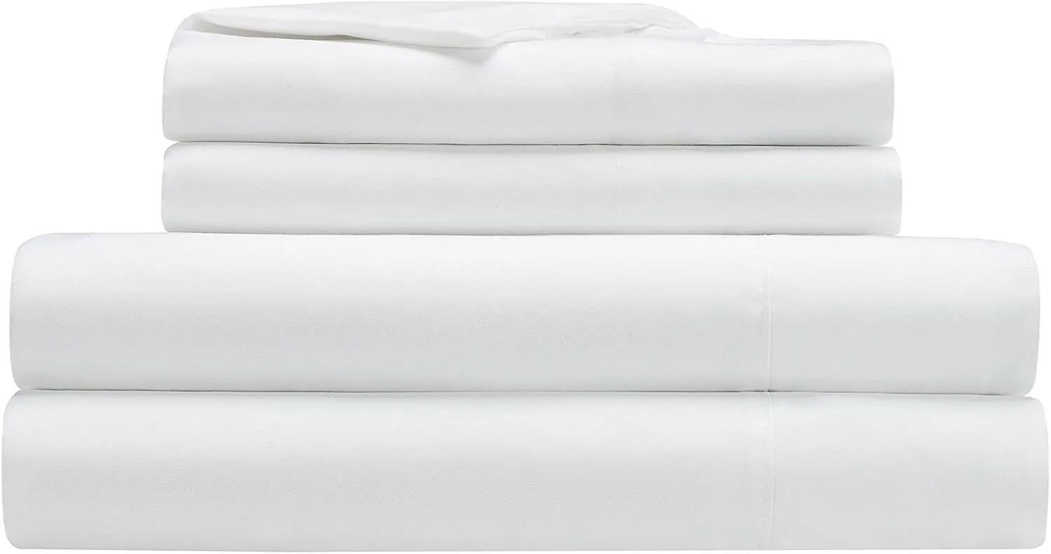 Serta Simply Clean Super Soft Hypoallergenic Stain Resistant Deep Pocket 4 Pieces Solid Bed Sheet Set, King, White