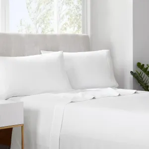 Serta Simply Clean Super Soft Hypoallergenic Stain Resistant Deep Pocket 4 Pieces Solid Bed Sheet Set, King, White