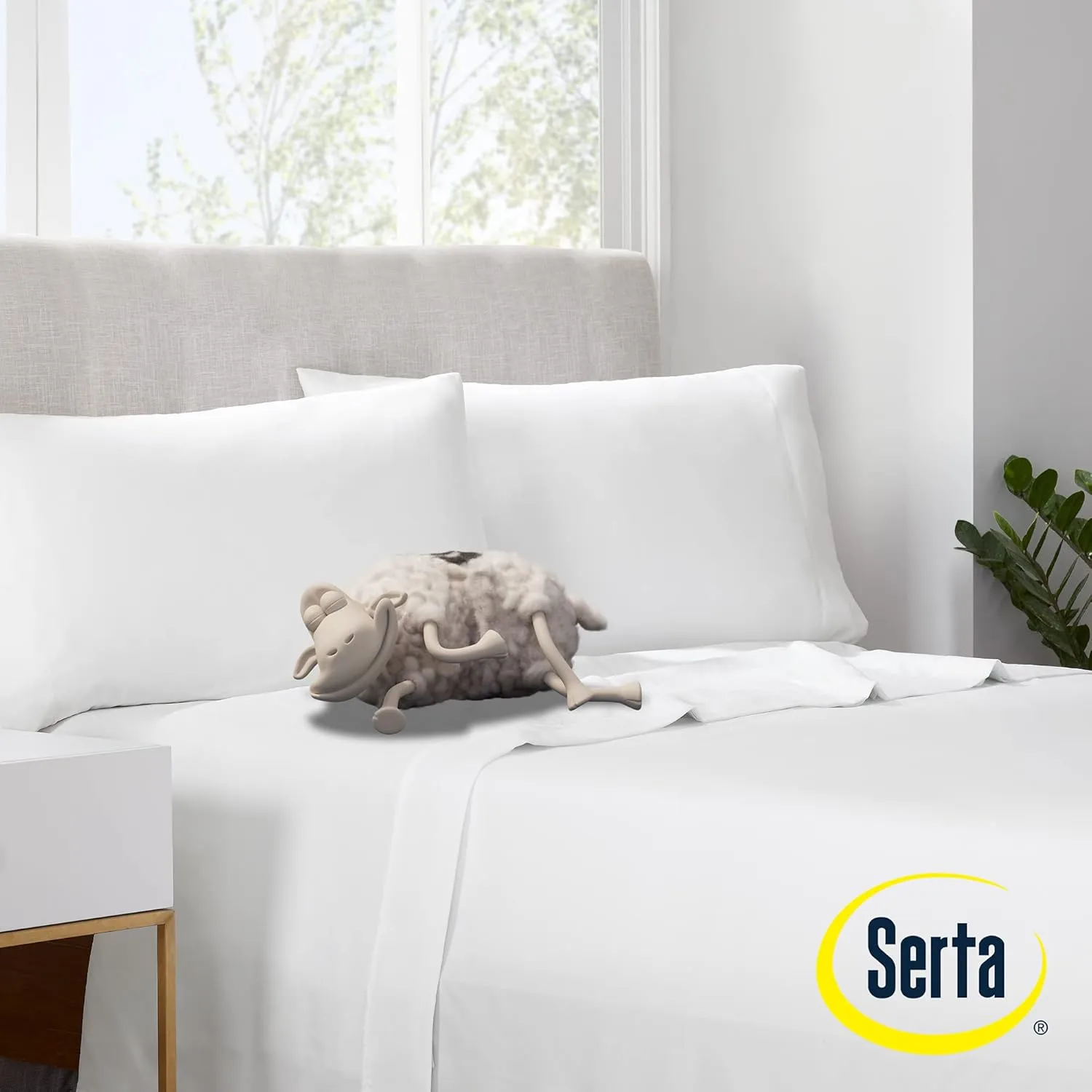 Serta Simply Clean Super Soft Hypoallergenic Stain Resistant Deep Pocket 4 Pieces Solid Bed Sheet Set, King, White