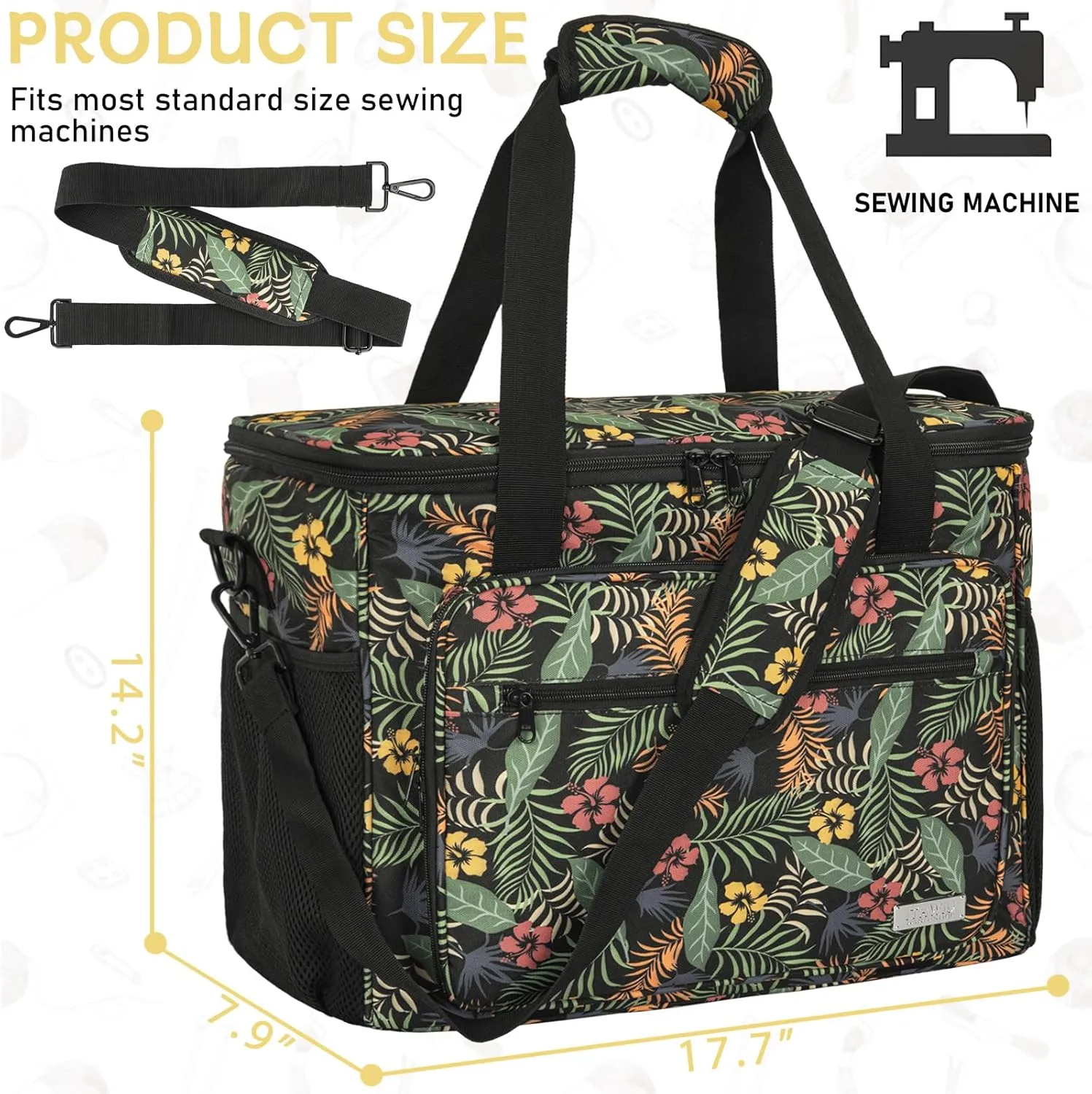 Sewing Machine Carrying Case with Multiple Storage Pockets for Accessories, Universal Tote Storage Bag