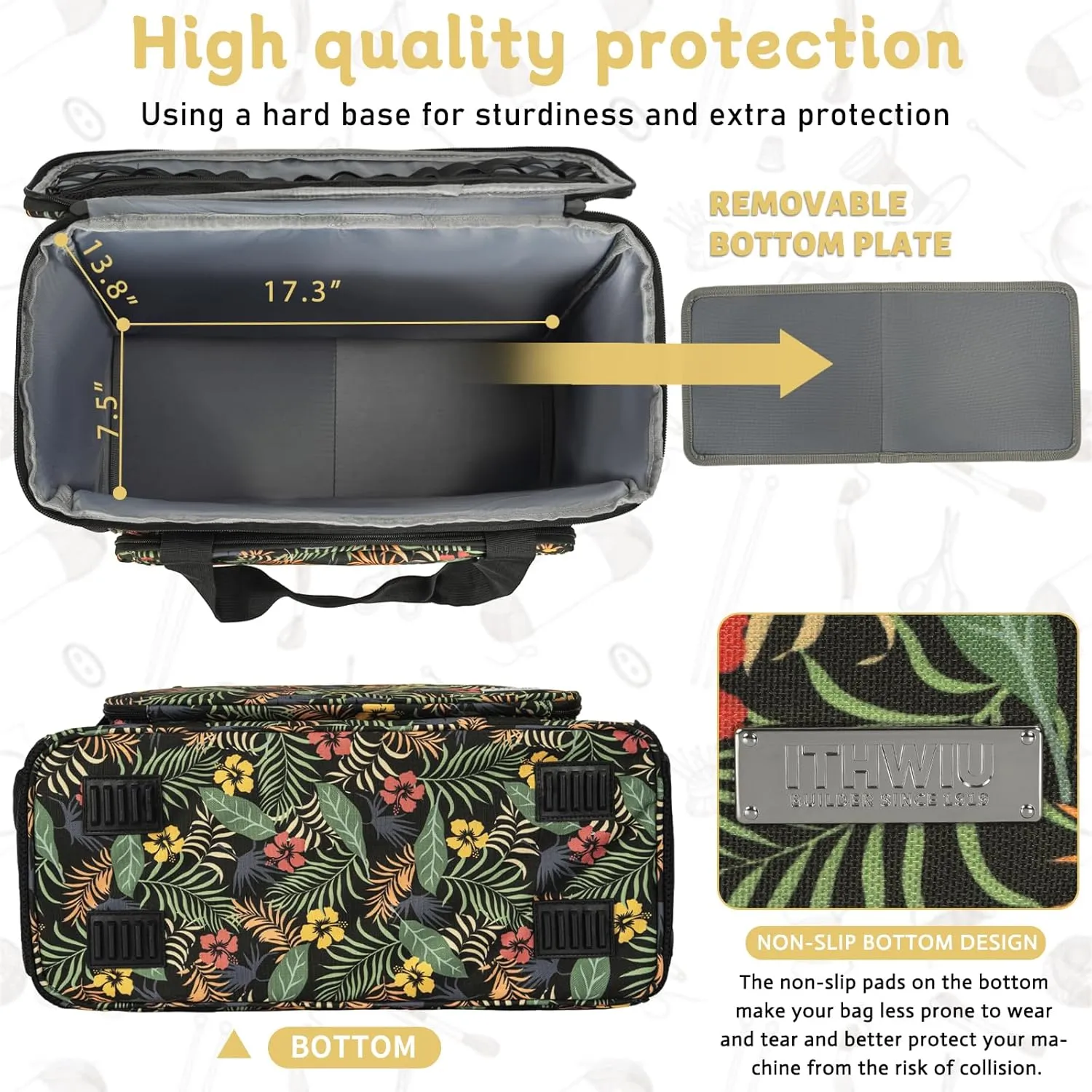 Sewing Machine Carrying Case with Multiple Storage Pockets for Accessories, Universal Tote Storage Bag