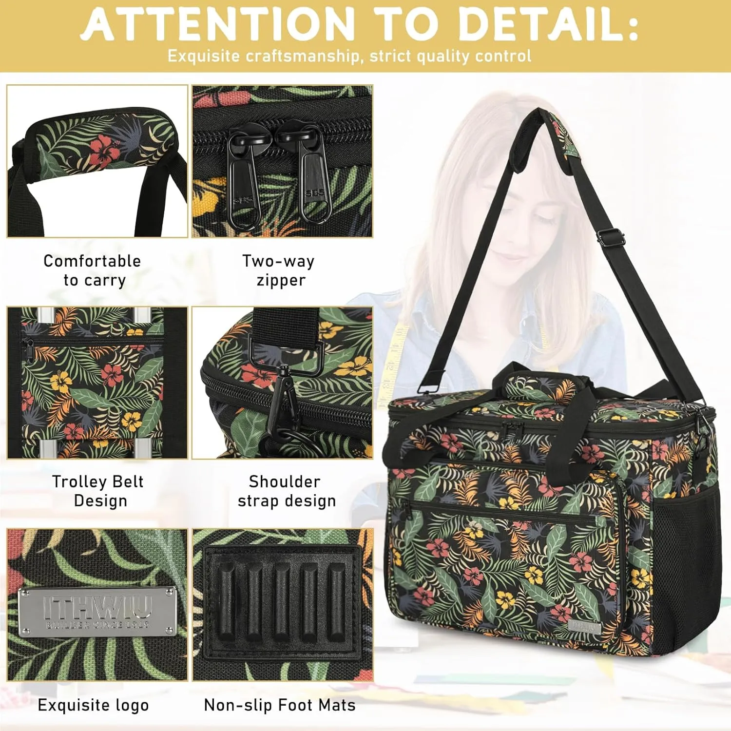 Sewing Machine Carrying Case with Multiple Storage Pockets for Accessories, Universal Tote Storage Bag