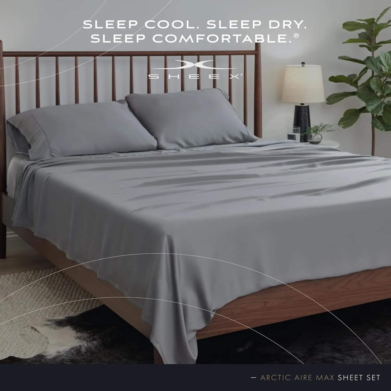 SHEEX Arctic Aire MAX Sheet Set, Ultrasoft Cooling Sheets with 1 Flat Sheet, 1 Fitted Sheet, and 2 Pillowcases, King Charcoal