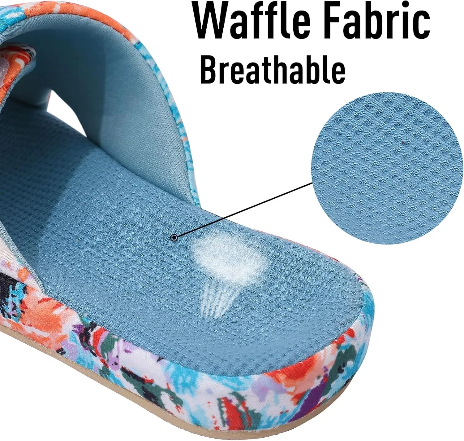 shevalues Summer House Slippers for Women with Arch Support Breathable Waffle Cotton Indoor Slippers Slip on Open Toe Home Shoes