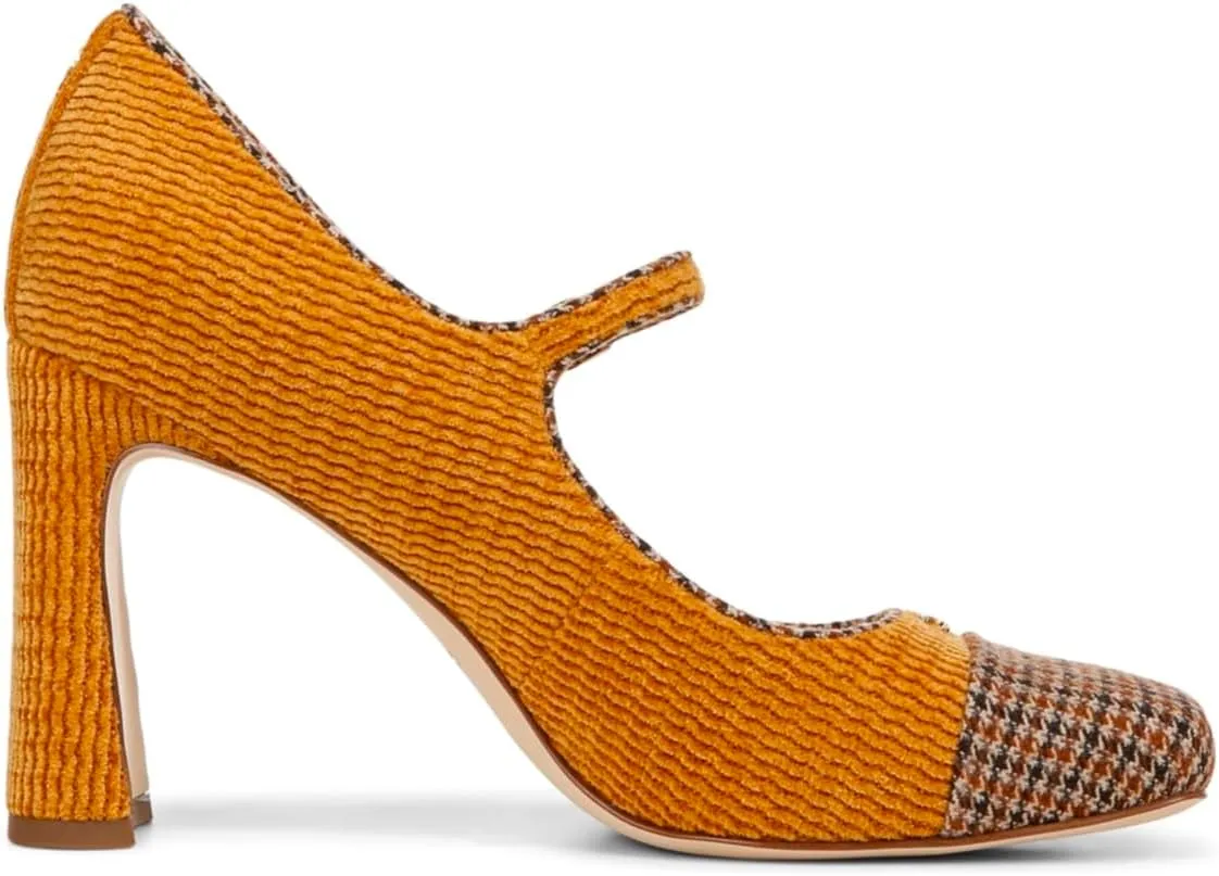 SHODENSE Women Chunky High Heel Mary Jane Pumps Shoes Square Closed Toe Ankle Strap Dress Sandals Two-Toned 3 Inch Block Heels Mary Janes Buckle Cap Toe Office Work Shoes Wedding Party Retro 4-11 M US