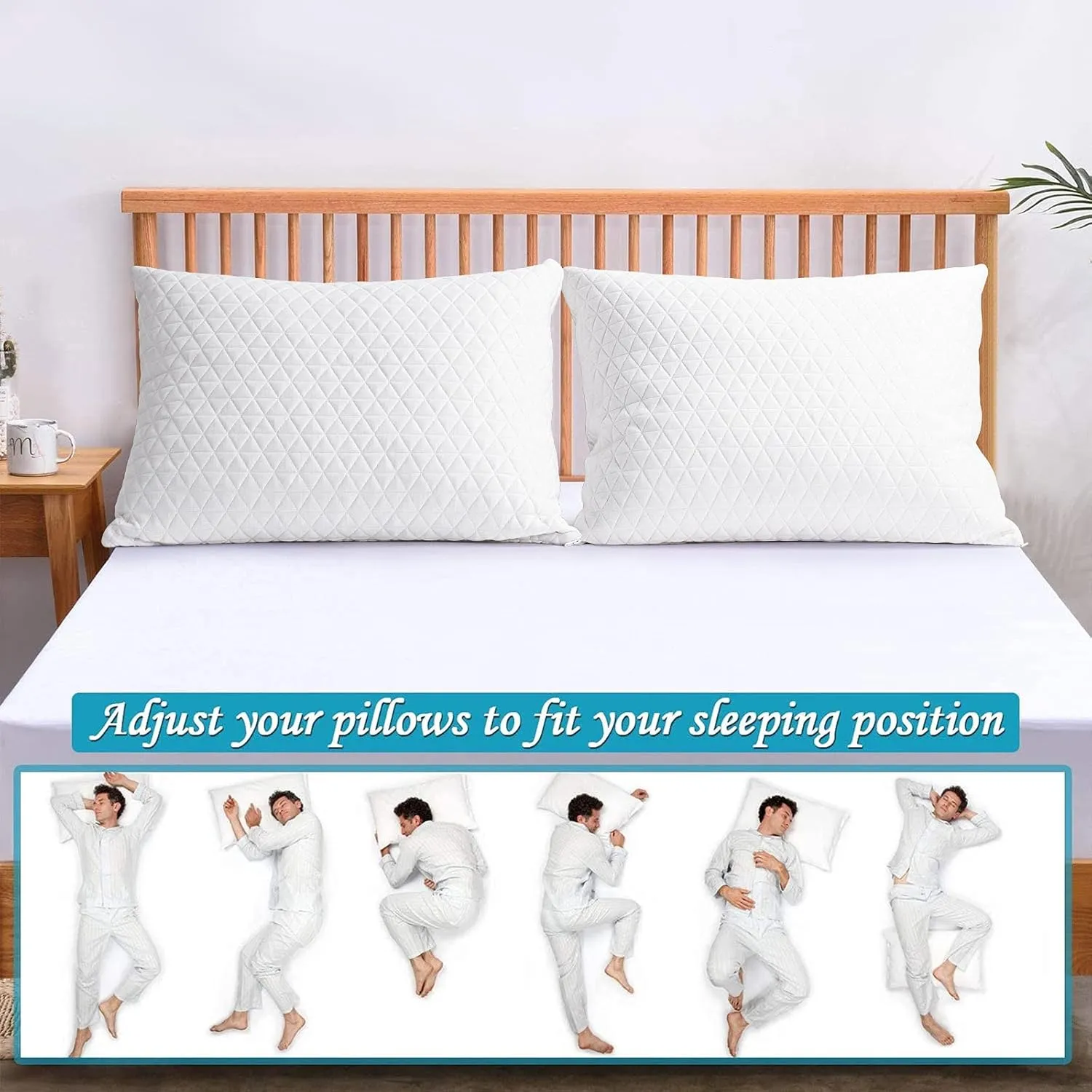 Shredded Memory Foam Pillows for Sleeping,Bed Pillows Queen Size Set of 2 Pack Cooling Adjustable,Good for Side and Back Sleeper with Washable Removable Cover