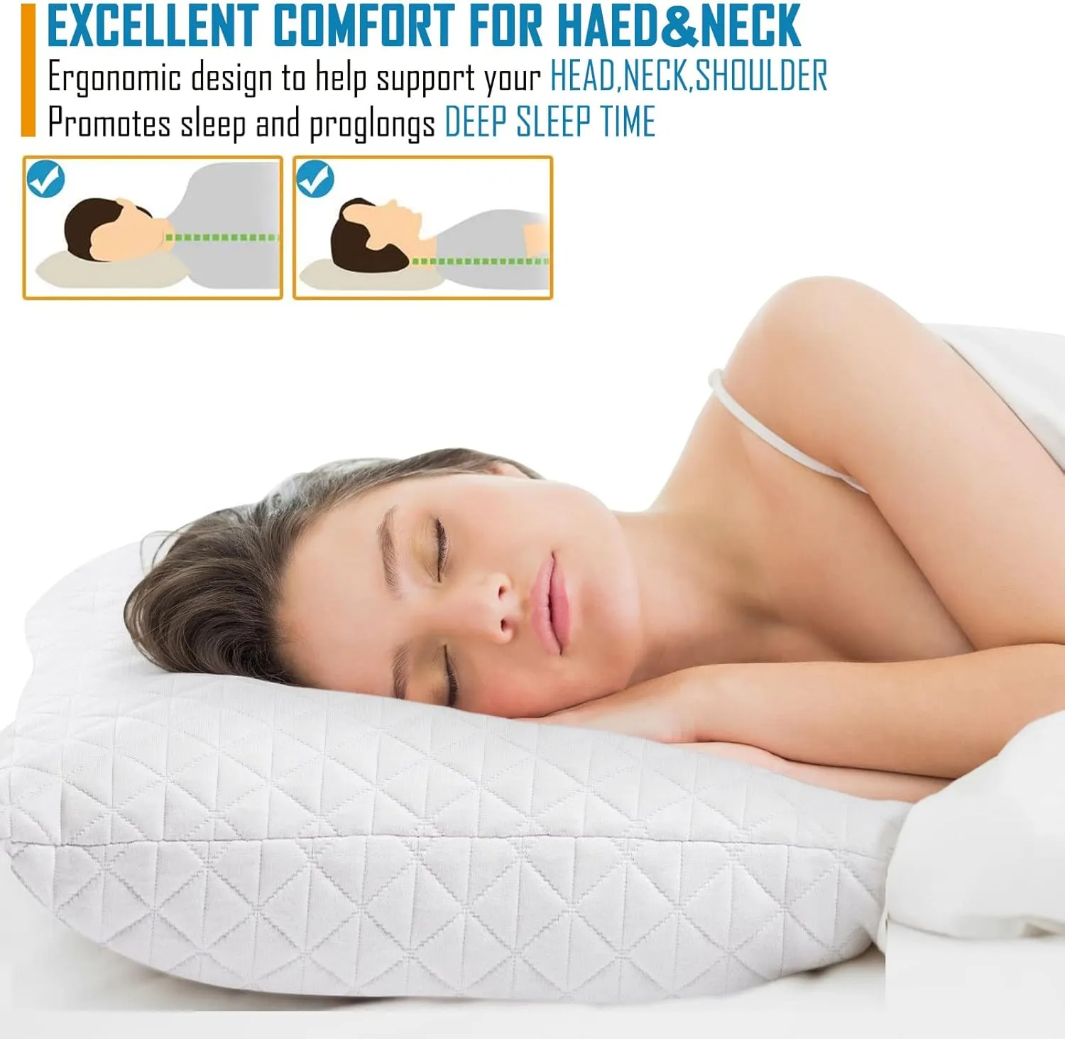 Shredded Memory Foam Pillows for Sleeping,Bed Pillows Queen Size Set of 2 Pack Cooling Adjustable,Good for Side and Back Sleeper with Washable Removable Cover
