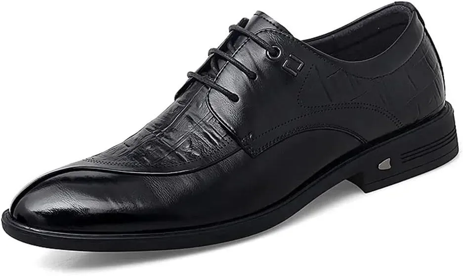 Single Season Dress Oxford Shoes for Men Lace Up Crocodile Print Split Toe Vegan Leather Block Heel Resistant Non Slip Anti-Slip Wedding Very Popular Among Young People (Color : Black,