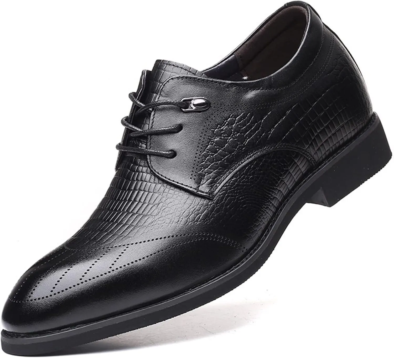 Single Season Formal Shoes Dress Oxford for Men Lace Up Crocodile Print Height Increasing Elevator 2.3inch Leather Block Heel Anti-Slip Low Top Non Slip Classic Very Popular Among Young p