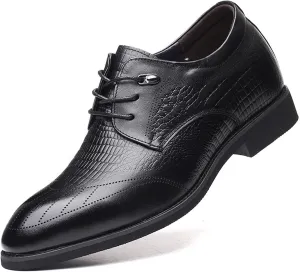 Single Season Formal Shoes Dress Oxford for Men Lace Up Crocodile Print Height Increasing Elevator 2.3inch Leather Block Heel Anti-Slip Low Top Non Slip Classic Very Popular Among Young p