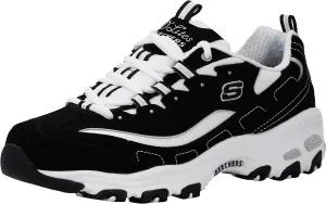 Skechers Women's D'Lites Original Lace-Up Sneaker, Black/White, 7.5 M US