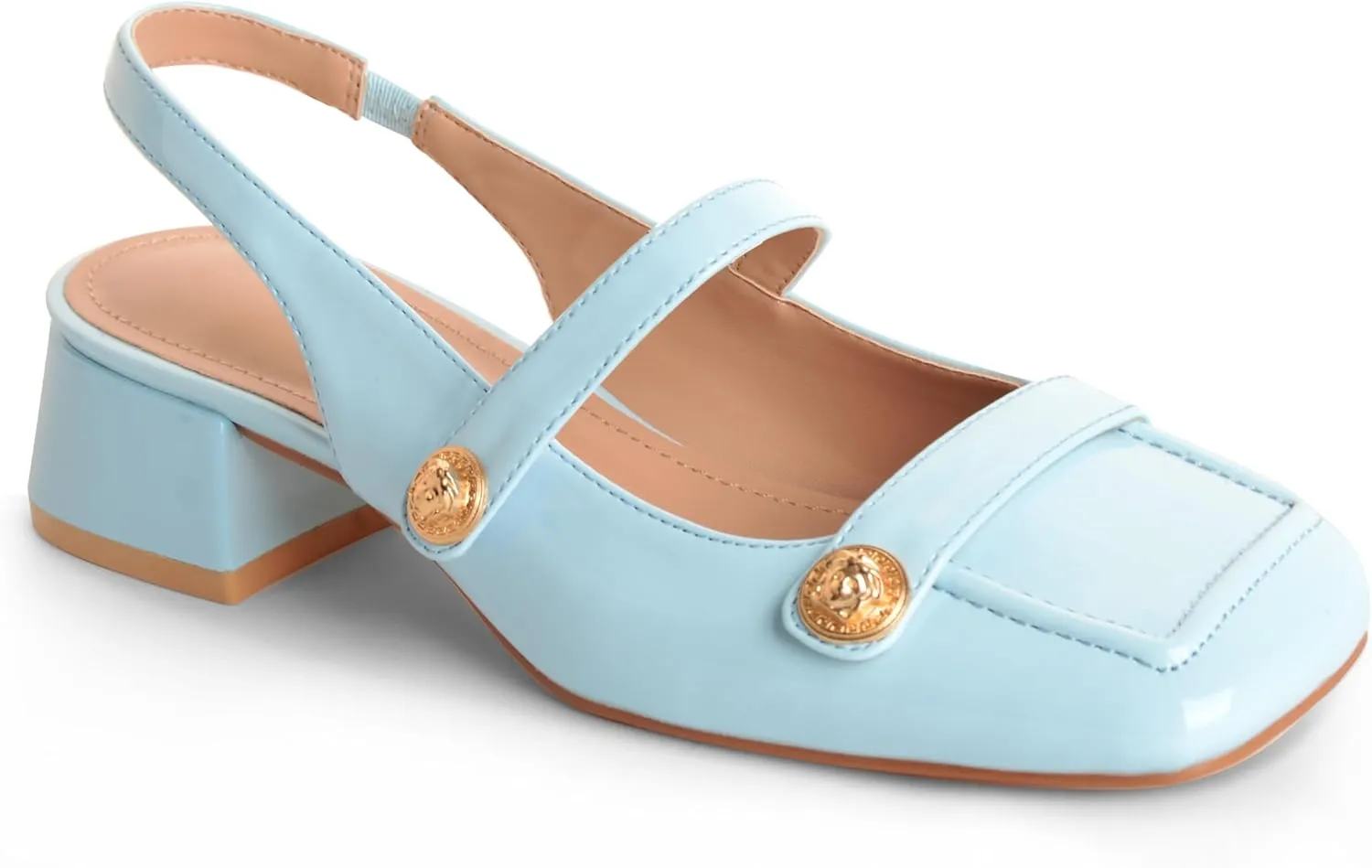 Slingback Mary Jane Heels for Women Low Block Heel Closed Square Toe Pump Shoes Heels Classic Daily Office Dressy Shoes