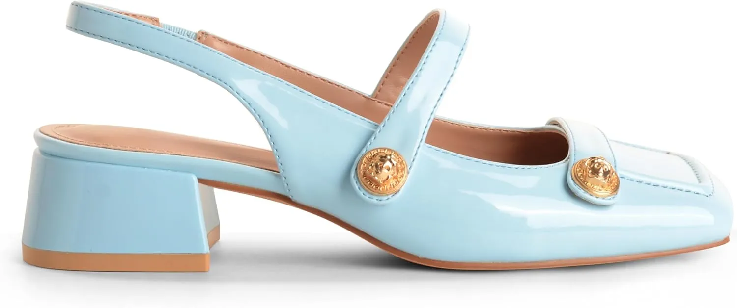 Slingback Mary Jane Heels for Women Low Block Heel Closed Square Toe Pump Shoes Heels Classic Daily Office Dressy Shoes