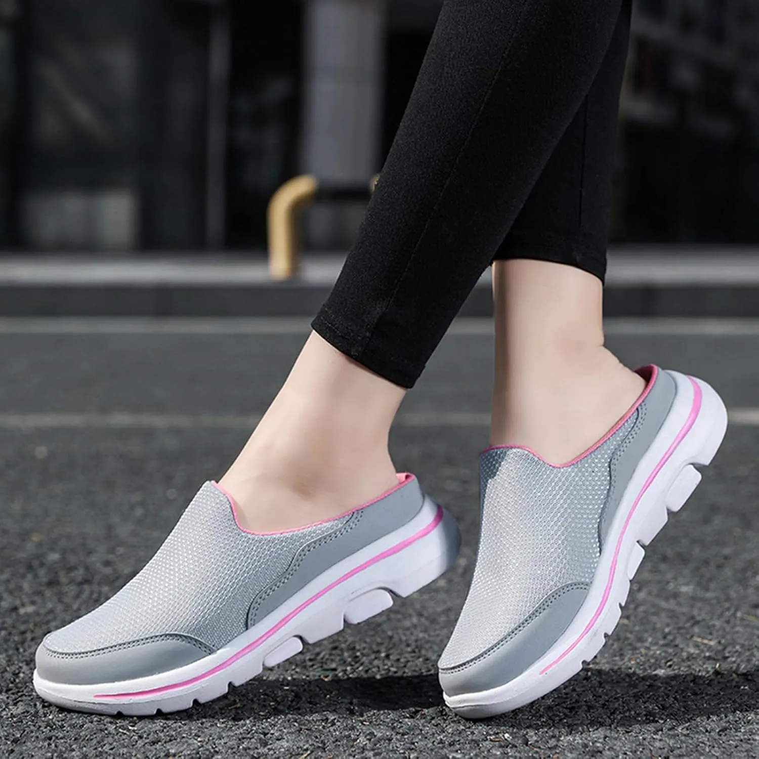 Slip On Mules & Clogs for Womens Summer Lightweight Open Back Walking Shoes Casual Breathable Mesh Closed Toe Slides Fashion Comfortable Color Block Slippers