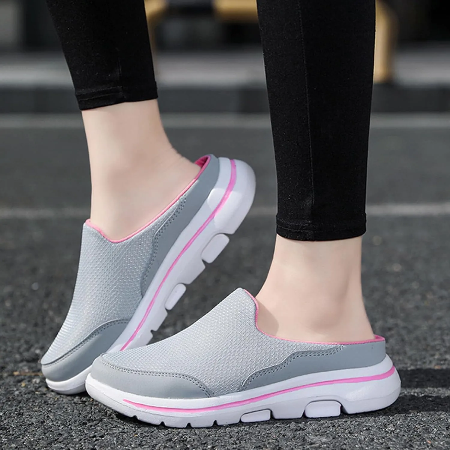 Slip On Mules & Clogs for Womens Summer Lightweight Open Back Walking Shoes Casual Breathable Mesh Closed Toe Slides Fashion Comfortable Color Block Slippers