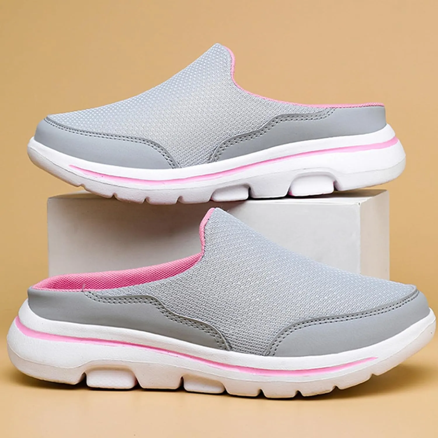 Slip On Mules & Clogs for Womens Summer Lightweight Open Back Walking Shoes Casual Breathable Mesh Closed Toe Slides Fashion Comfortable Color Block Slippers