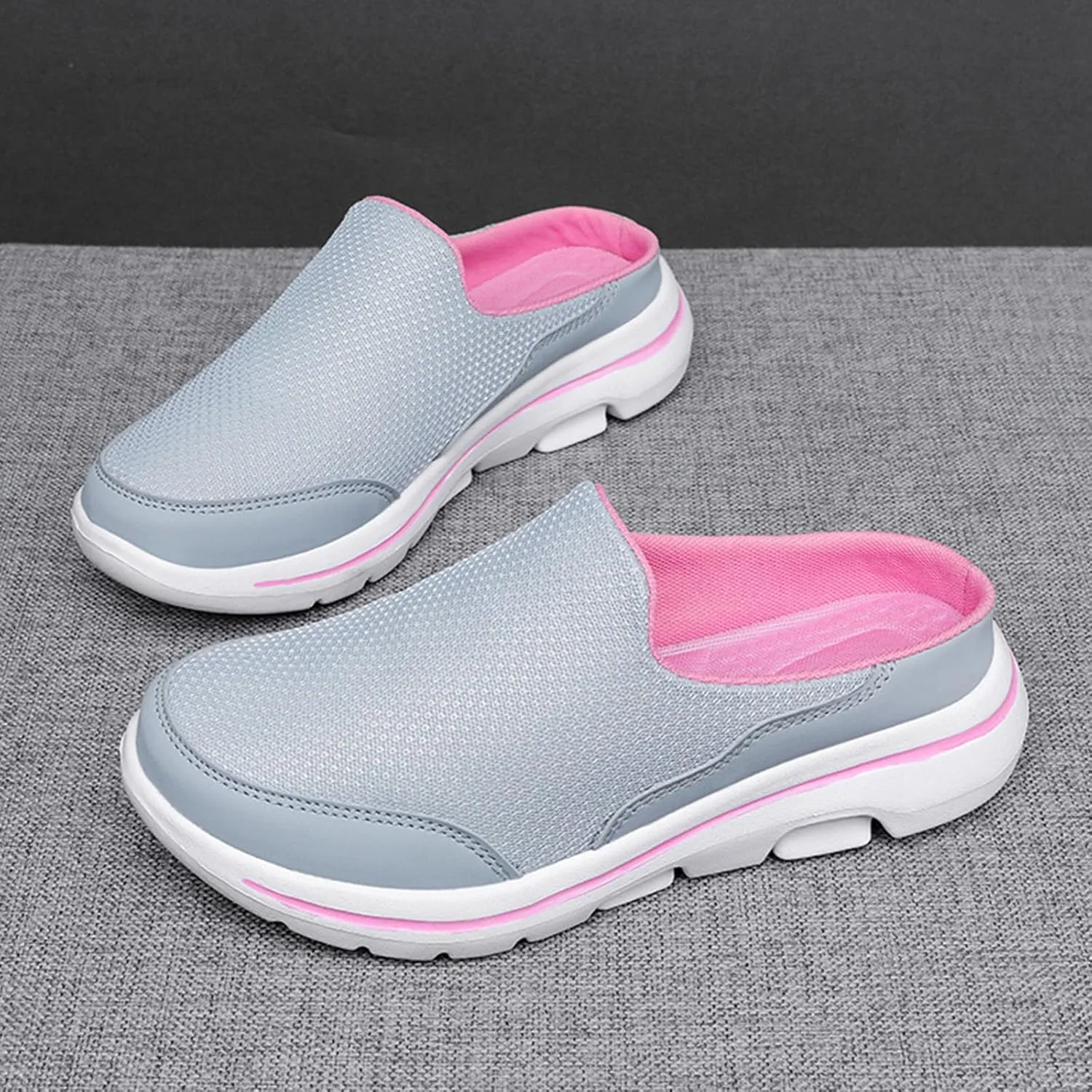 Slip On Mules & Clogs for Womens Summer Lightweight Open Back Walking Shoes Casual Breathable Mesh Closed Toe Slides Fashion Comfortable Color Block Slippers