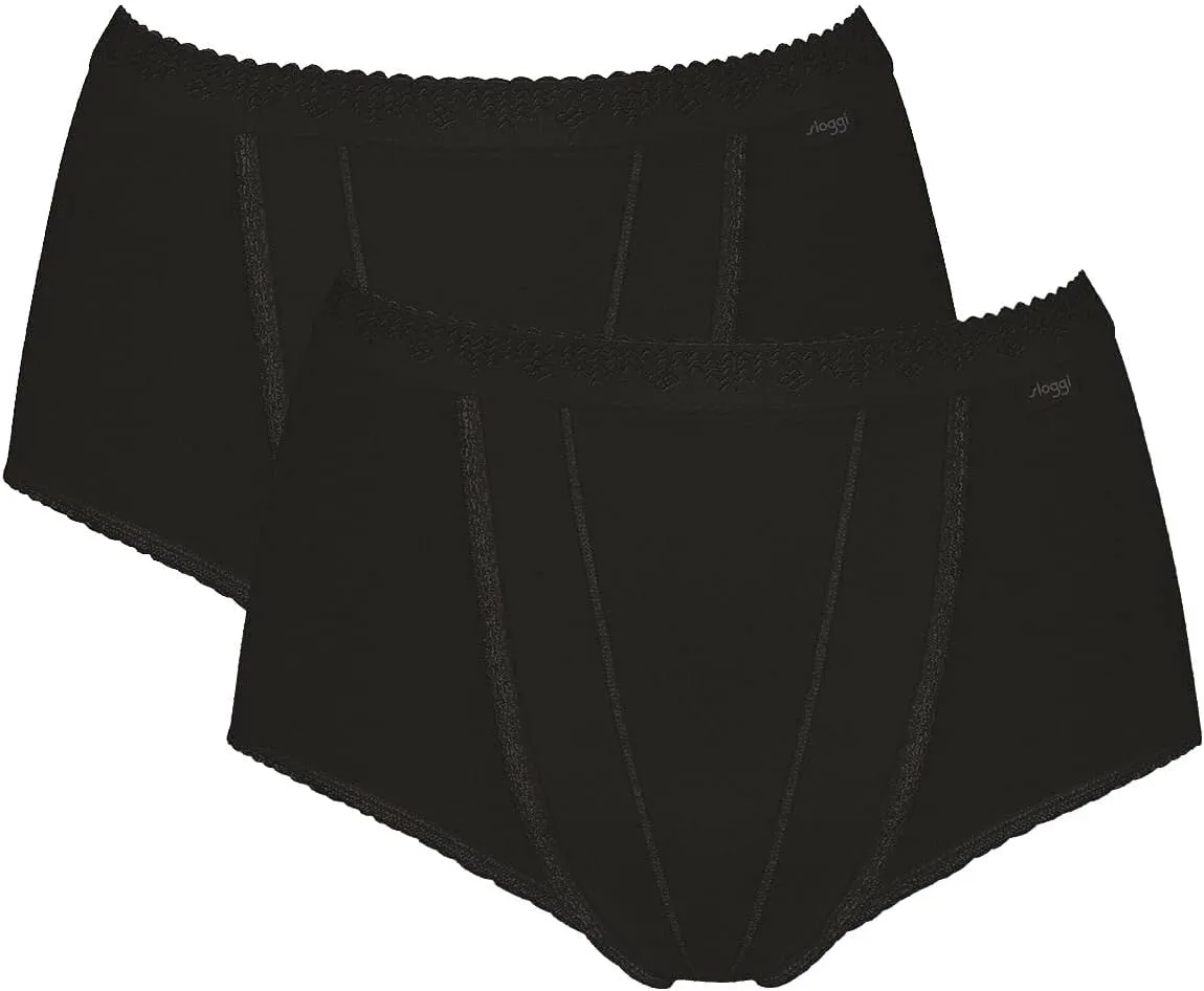 Sloggi 2 Pack Control Maxi High Waisted Cotton Underwear For Women or Lady White Cheeky Ladies Panties Briefs Knickers Pants