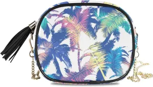 Small Crossbody Bag Colorful Exotic Palm Tree Womens Shoulder Chain Bag PU Leather Small Purse With Tassel