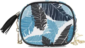 Small Crossbody Bag Tropical Exotic Banana Leaves Womens Shoulder Chain Bag PU Leather Small Purse With Tassel