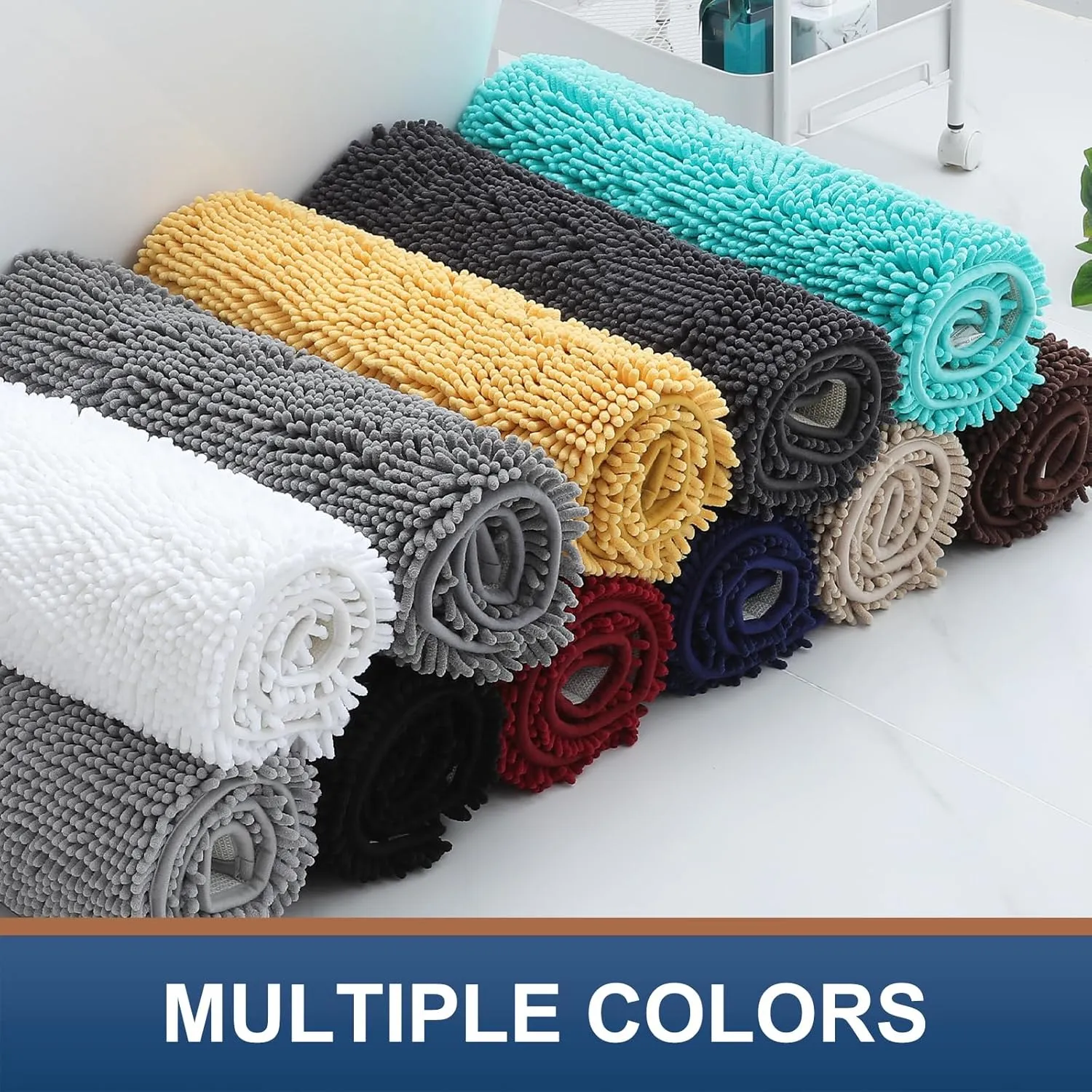 Smiry Bathroom Rugs Set 2 Piece, Soft Absorbent Chenille Bath Mat and U-Shaped Toilet Rug Set, Non Slip Shaggy Bath Carpet for Tub, Shower and Floor (30x20 24x20, Black)