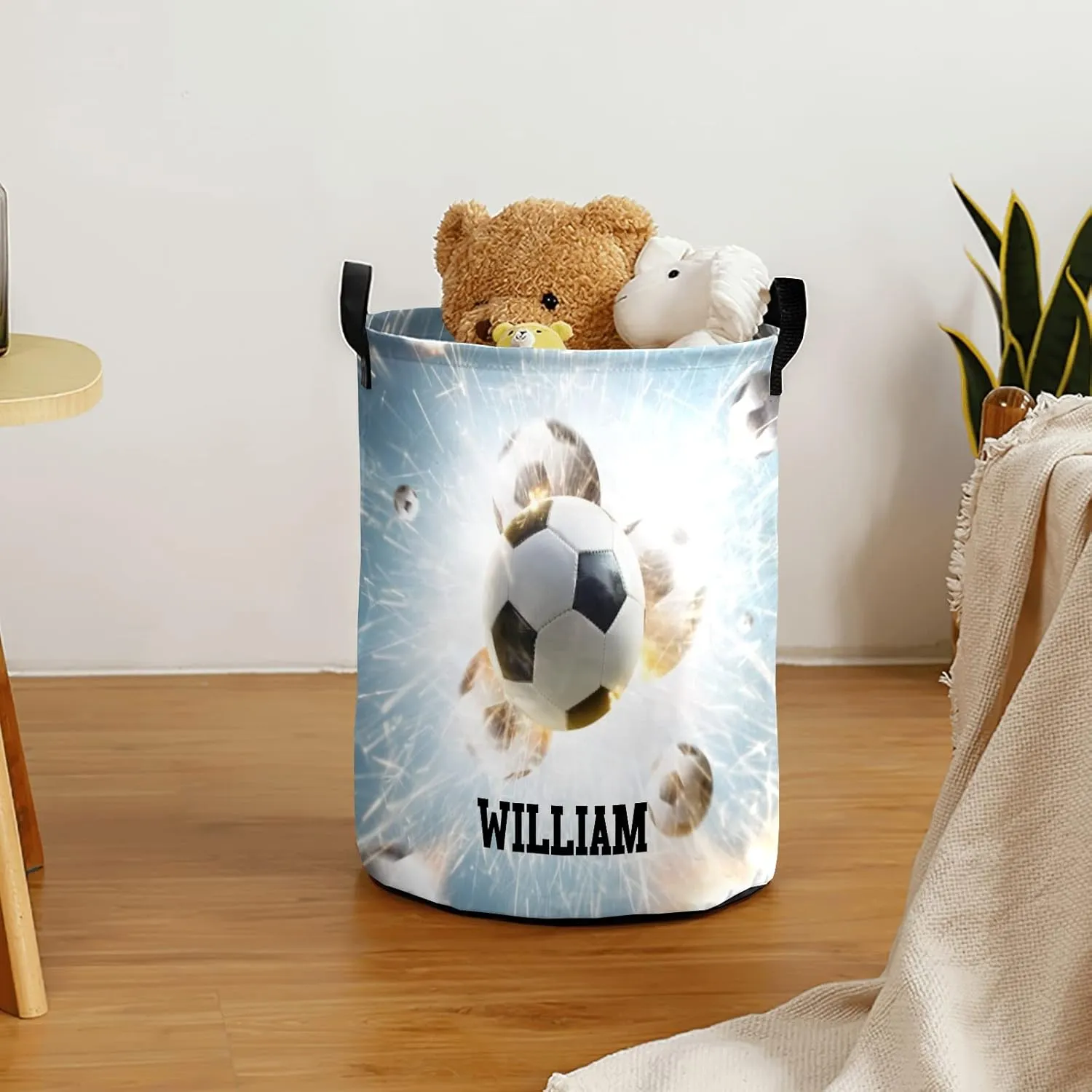 Sport Football Fire Personalized Waterproof Foldable Laundry Basket Bag with Handle, Custom Collapsible Clothes Hamper Storage Bin for Toys Laundry Dorm Travel Bathroom