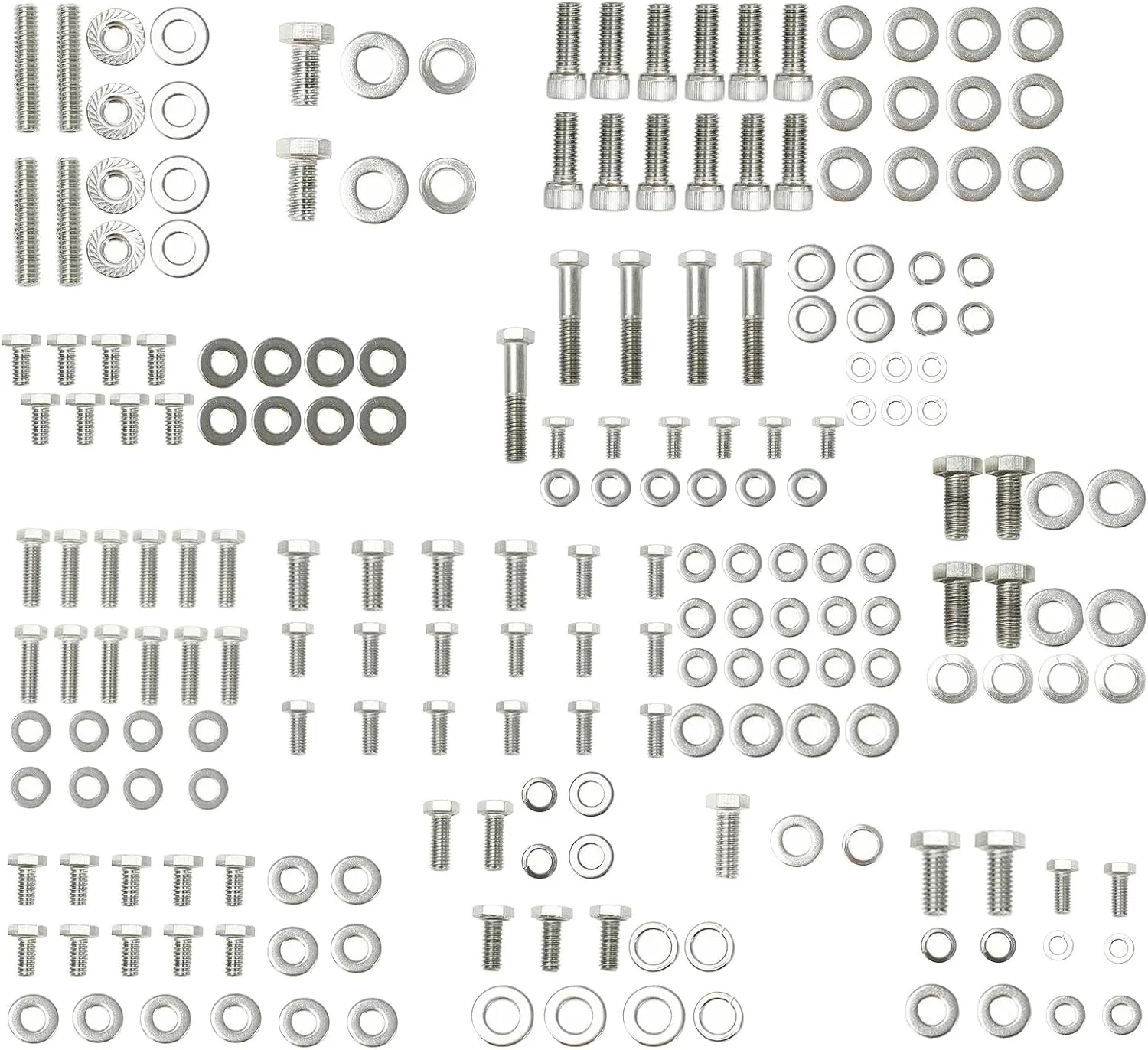 Stainless Steel Small Block Engine Hex Bolt Kit For Chevy 265 283 302 305 307 327 350 400 SBC Engine (211 Pcs Nuts&Bolts)