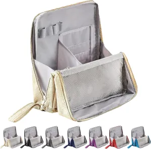 Standing Makeup Bag, 2025 Upgraded Portable Large Capacity Standing Makeup Bag with Compartments, Travel Make-up Organizer with Room for Brushes and Mirrors (Beige)