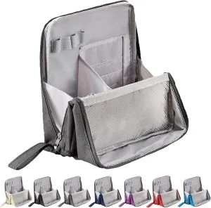 Standing Makeup Bag, 2025 Upgraded Portable Large Capacity Standing Makeup Bag with Compartments, Travel Make-up Organizer with Room for Brushes and Mirrors (Gray)