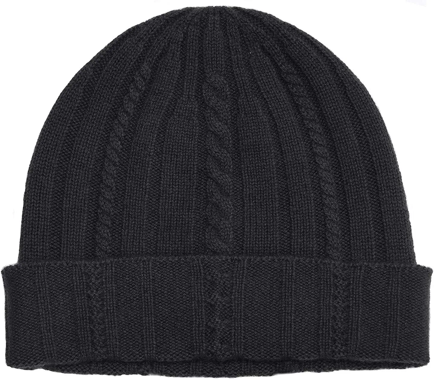 State Cashmere Unisex Cable Knit Cuffed Beanie 100% Pure Cashmere Foldover Hat