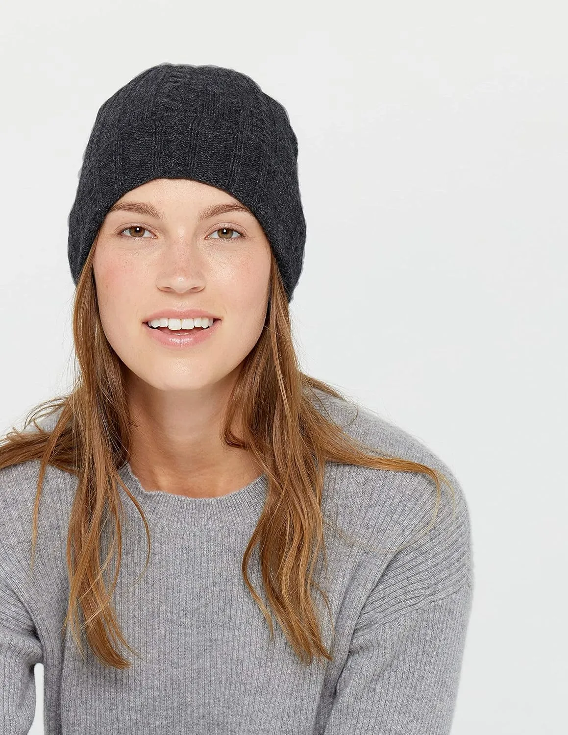 State Cashmere Unisex Cable Knit Cuffed Beanie 100% Pure Cashmere Foldover Hat