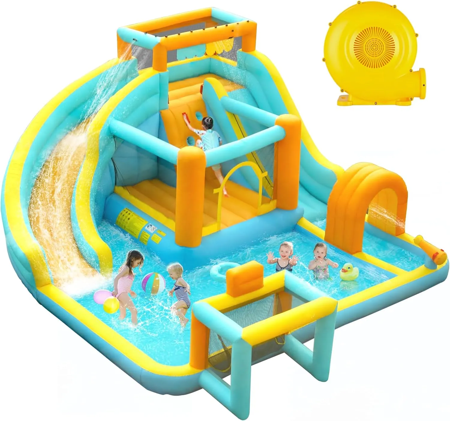 Sunseen Inflatable Water Slide for Kids,Giant Water Slide Combo w/ 2 Long Slides & Large Climbing Wall & Bounce House & Splash Pool,10-in-1 Outdoor Blow Up Water Park w/Storage Bag & 520W Blower