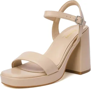 Susanny Heels for Women Platform Chunky High Heels Square toe Sexy Block Heeled Sandals Wedding Party Evening Prom Dance Ankle Strappy Dressy Pump Shoes