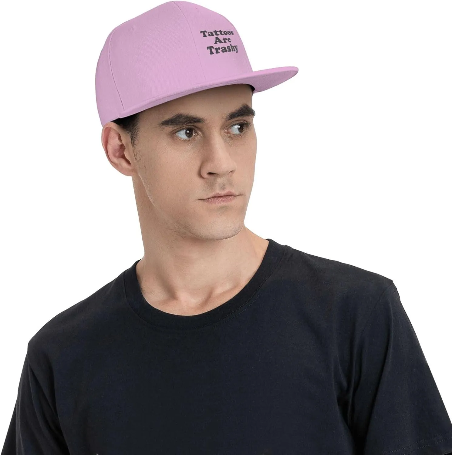 Tattoos are Trashy Flat Brim Baseball Cap,Classic Snapback Hats Adjustable Trucker Hat for Men & Women,Black