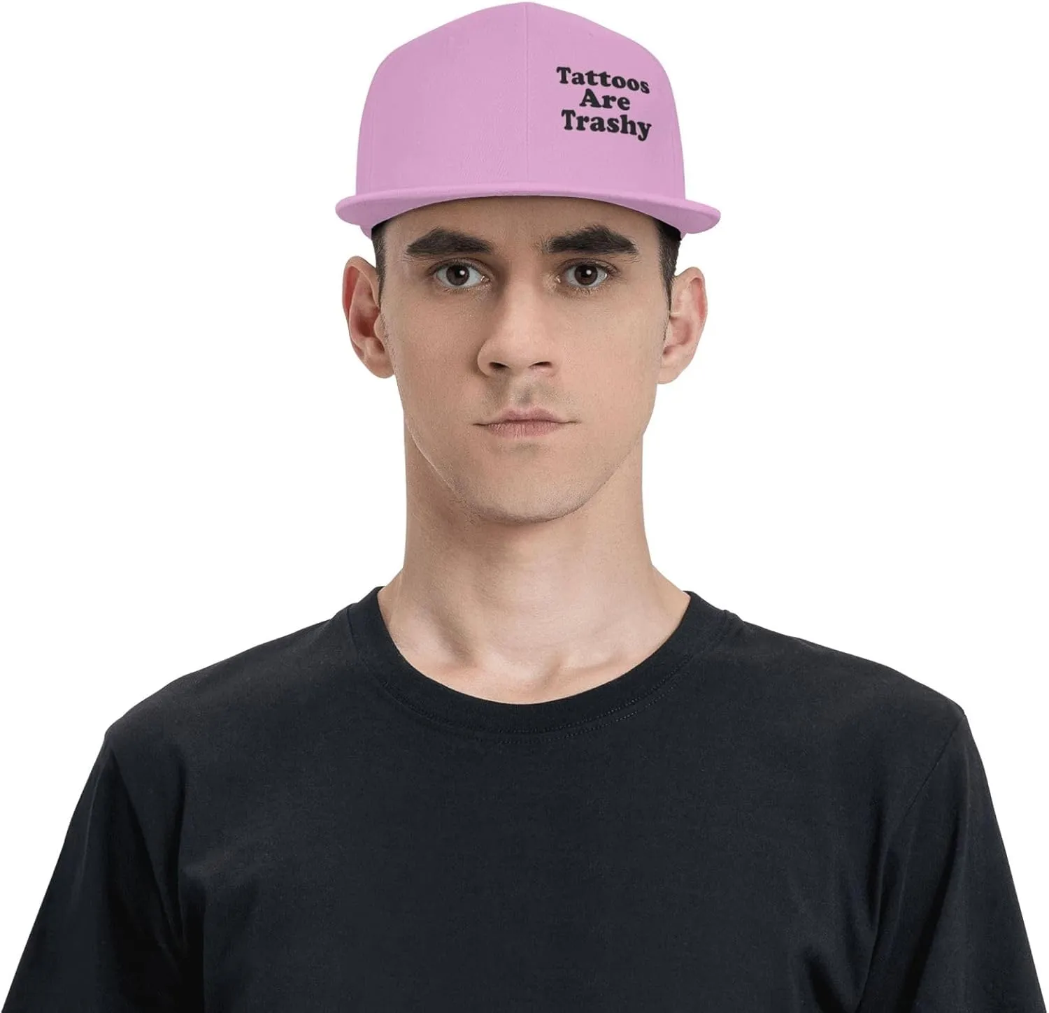 Tattoos are Trashy Flat Brim Baseball Cap,Classic Snapback Hats Adjustable Trucker Hat for Men & Women,Black